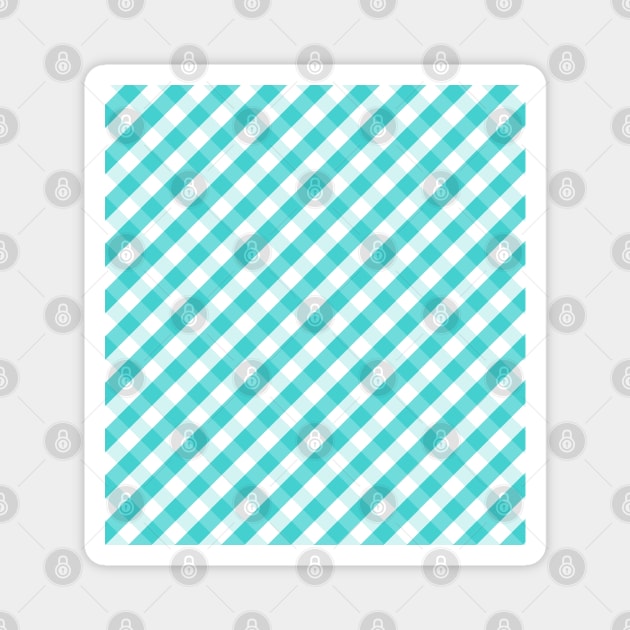 Turquoise Blue and White Check Gingham Plaid Magnet by squeakyricardo