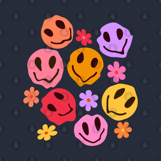 Trippy Melting Smiling Faces with Flowers by yasminepatterns