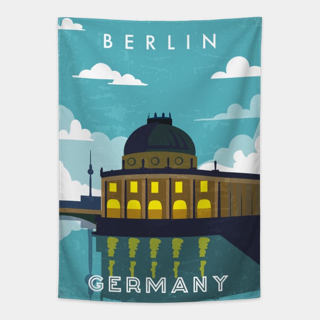 Berlin, Germany. Retro travel poster Tapestry by GreekTavern