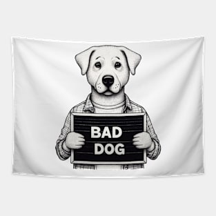 Illustrated Bad Dog Jail Mugshot Tapestry