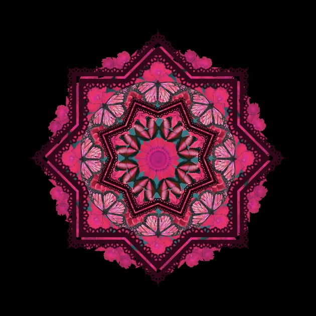 pink butterflies mandala by burenkaUA