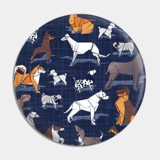 Origami doggie friends II // pattern // navy blue linen texture background paper dogs Pin