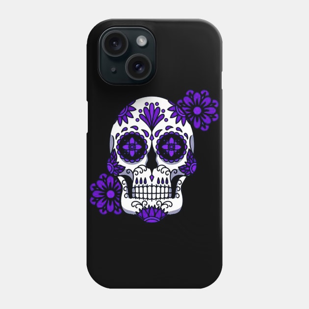 Purple Floral Sugar Skull Flowers Phone Case by eraillustrationart