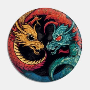 Yin Yang Dragons Fantasy Duality Pin