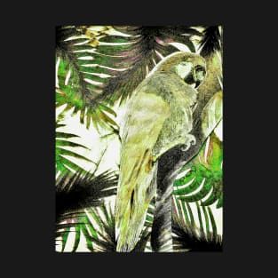 TROPICAL PARROT VINTAGE STYLE POSTER,DECO MACAW KHAKI GREEN ART PRINT T-Shirt