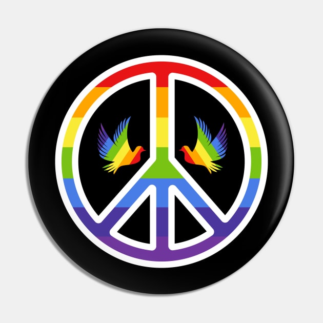 Rainbow Peace Symbol with Rainbow Doves Pin by Wareham Spirals