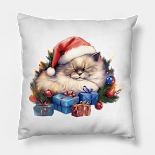 Lazy Ragdoll Cat At Christmas Pillow