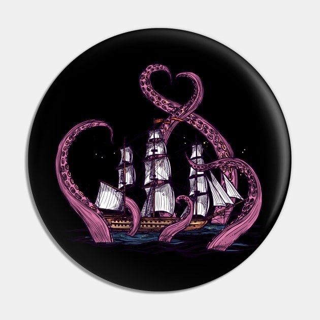 Kracken Attacks Pirate Ship Pin by FilsonDesigns