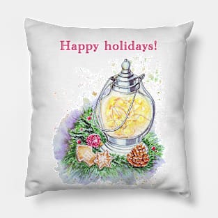 Happy Holidays Season greeting Christmas still life Pillow