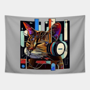 Music cute cat | Black, blue, and red Tapestry