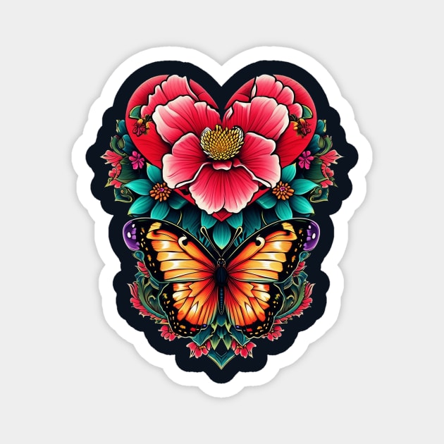 Butterfly Rose Heart Tattoo Magnet by animegirlnft