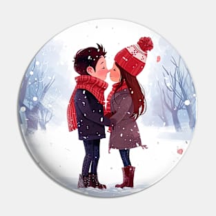 valentine lovers in snow - valentine gift Pin