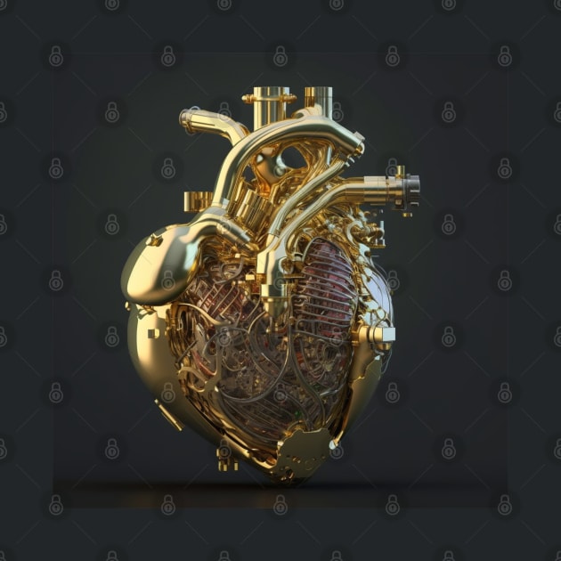 Gold Mechanical Heart by Deisgns by A B Clark 