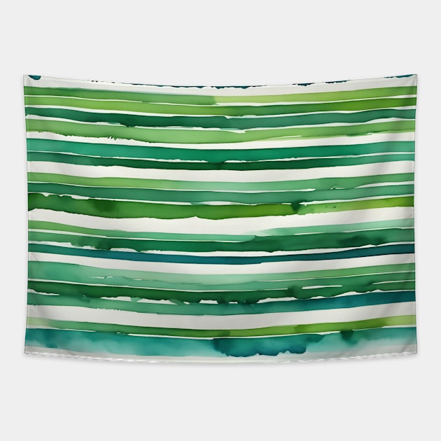 Horizontal green watercolor stripes Tapestry by craftydesigns