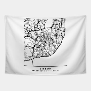 LISBON PORTUGAL BLACK CITY STREET MAP ART Tapestry