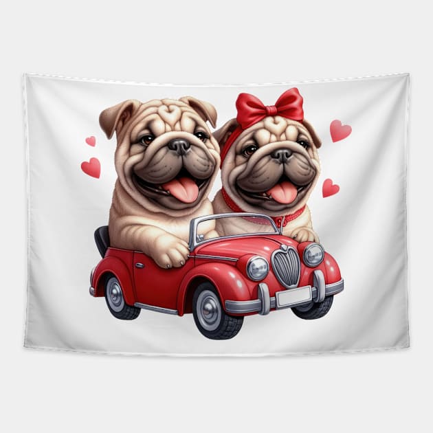 Valentine Bulldog Couple Tapestry by Chromatic Fusion Studio