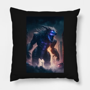 Monster giant robot cyborg attacking the city Pillow