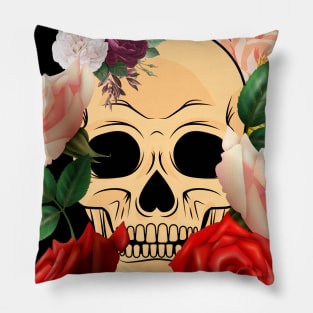 skull and Flowers: hundred flower Pillow