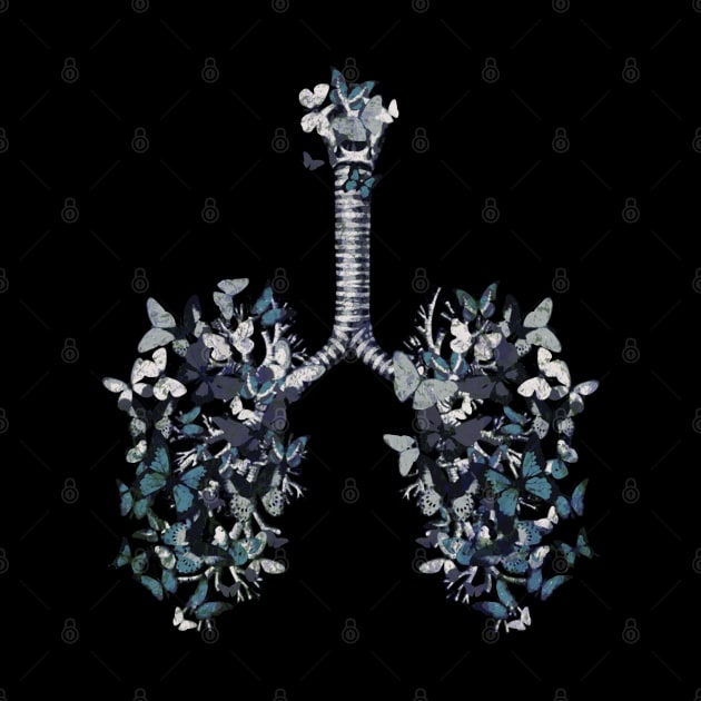 Lung Anatomy art,blue butterflies, Cancer Awareness by Collagedream