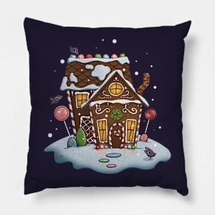 Holiday Gingerbread House with Cute Crows Pillow