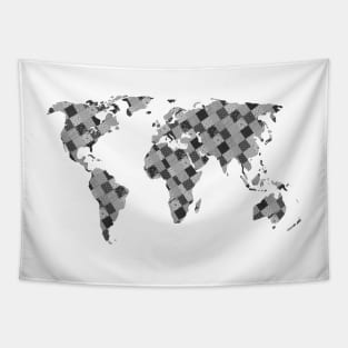 Patch up the World (black and white) Tapestry