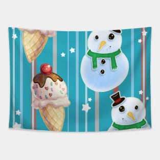 Snowman and Icecream Pattern Tapestry