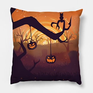 Spooky pumpkin colorful landscape Pillow