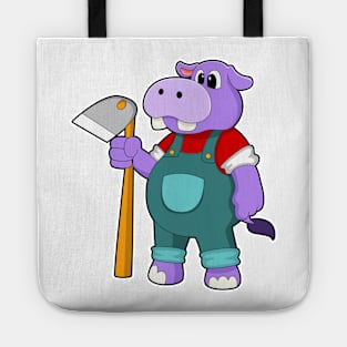 Hippo as Farmer with Garden hoe Tote