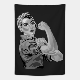 Rosie The Riveter in Shades of Gray Tapestry