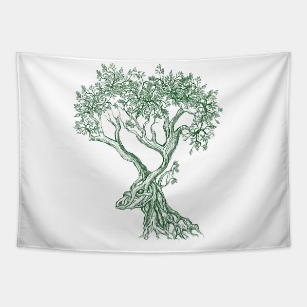 Mystic Antlers of the Forest (Dark Green) Tapestry by Mainahste