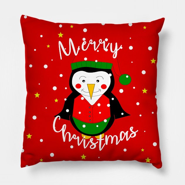 MERRY Christmas Penguin Pillow by SartorisArt1