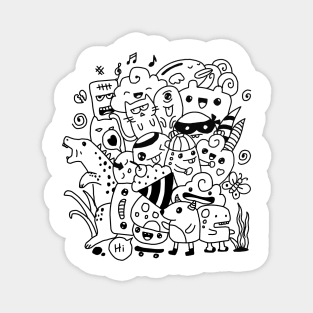 black and white doodle art Magnet