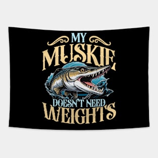 Muskie Fishing My Muskie Doesn't Need Fishing Rod Tapestry