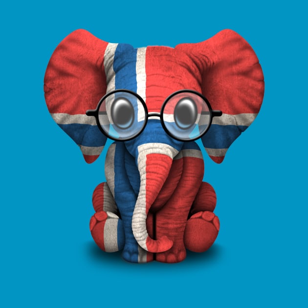 Baby Elephant with Glasses and Norwegian Flag by jeffbartels