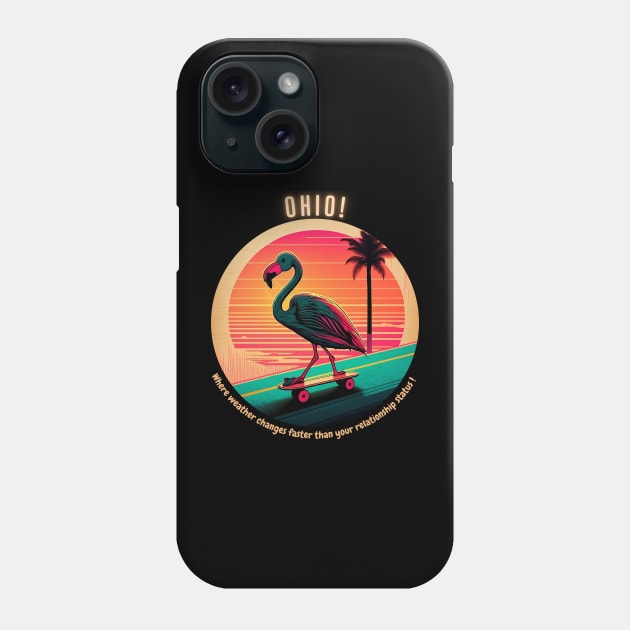 funny bird skateboarding in ohio vintage sunset T-shirt Phone Case by teecraft studio