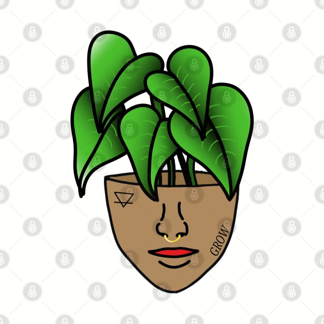 Multicultural Tropical Plant Person with Face Tattoos and Septum Piercing, Medium Skin by Tenpmcreations