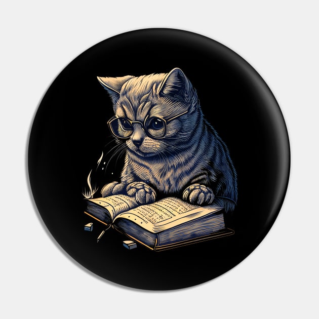 Book Worm Cat Pin by pako-valor