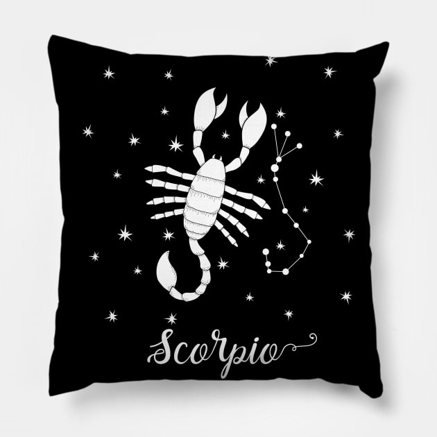 Scorpio Zodiac Sign Constellation Pillow by letnothingstopyou