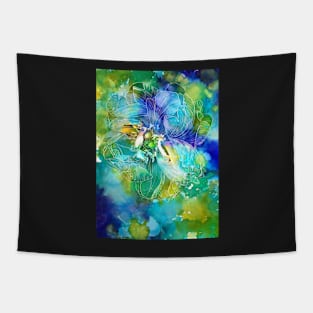 Blue Green Peony Flower Tapestry