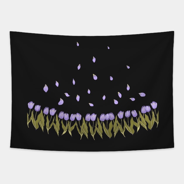 Violet tulips over deep purple background Tapestry by andreeadumez