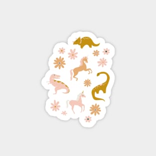 Dinosaur + Unicorns on Emerald Magnet
