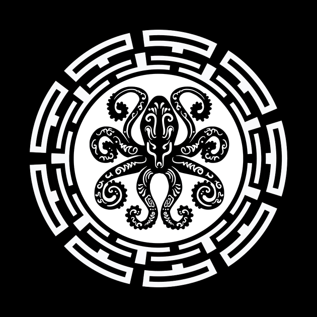 Octopus Tribal Black and White by joolsd1@gmail.com