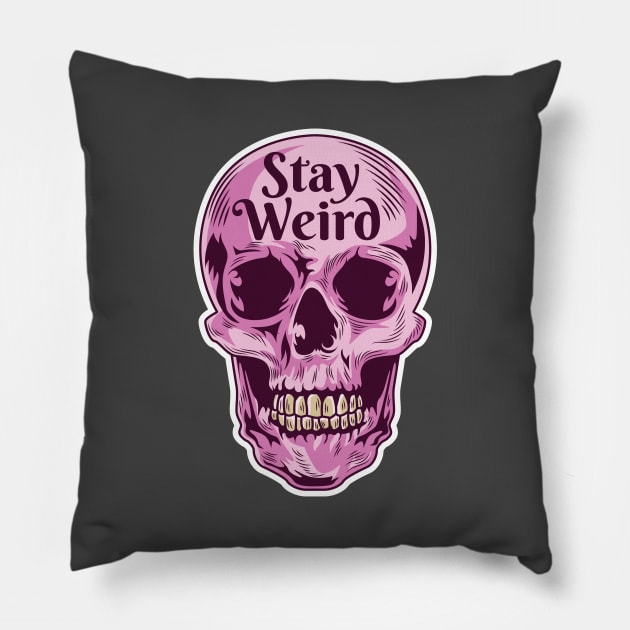 Stay Weird Pastel Goth Girl Emo Pink Skull for Teens Kawaii Pillow by Blink_Imprints10