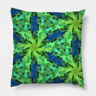 Blue and Green Smoke Kaleidoscope Pattern Pillow