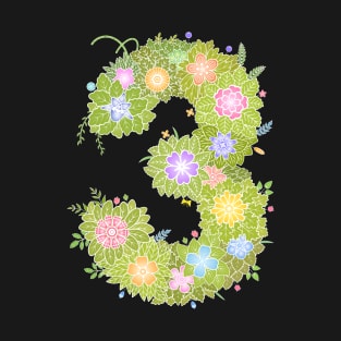 "3" Floral Letter Number T-Shirt