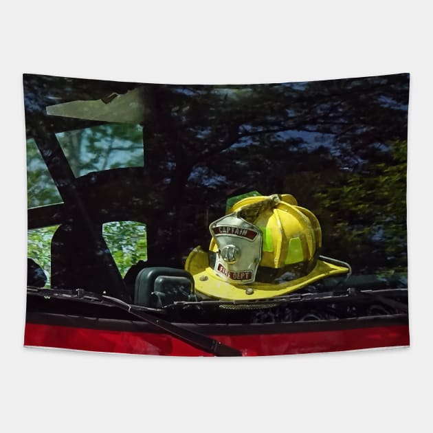 Yellow Fire Captain's Helmet Tapestry by SusanSavad