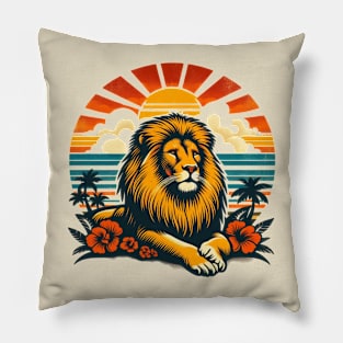 Majestic Lion Sunset Retreat - Tropical Paradise Pillow