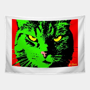 ANGRY CAT POP ART - GREEN YELLOW BLACK RED Tapestry