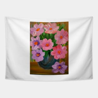 Abstract flowers metallic blue and turquoise vase Tapestry