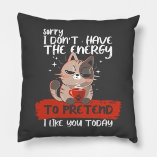 No Energy To Pretend - Funny Cat Pillow